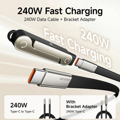 240W SuperCharge 360° Rotating Invisible Stand Detachable 2-in-1 Charging Cable, Zinc Alloy Silicone Type-C Cable, Compatible with Apple and Samsung, Essential for Gaming, Office and Car Use