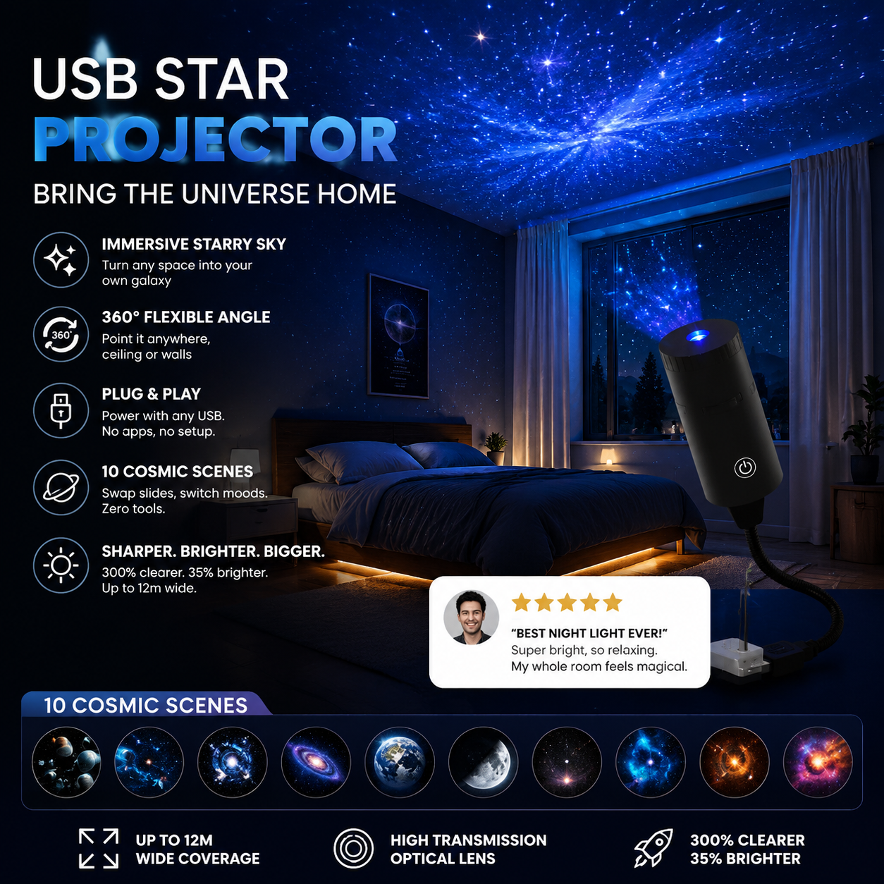 💡BVJ® Plug-and-Play HD Galaxy & Ocean Projector Night Light🥳50,000+ Happy Users  🌼